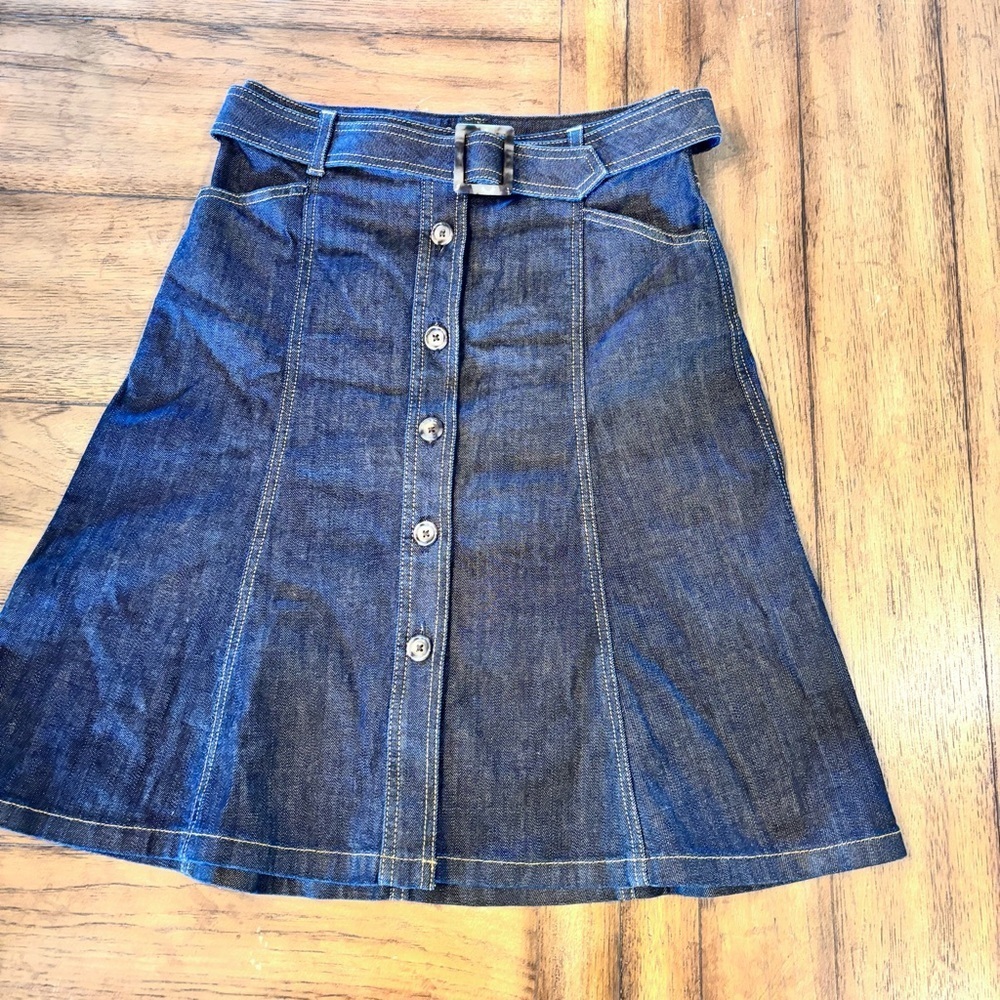 Vintage Ann Taylor Denim Button-Front Midi Skirt, size 2, Preppy Academia Office